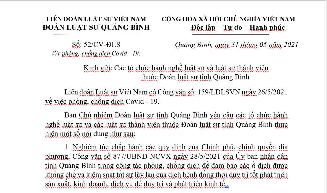 CÔNG VĂN SỐ: 52/CV-ĐLS V/V PHÒNG, CHỐNG DỊCH COVID - 19